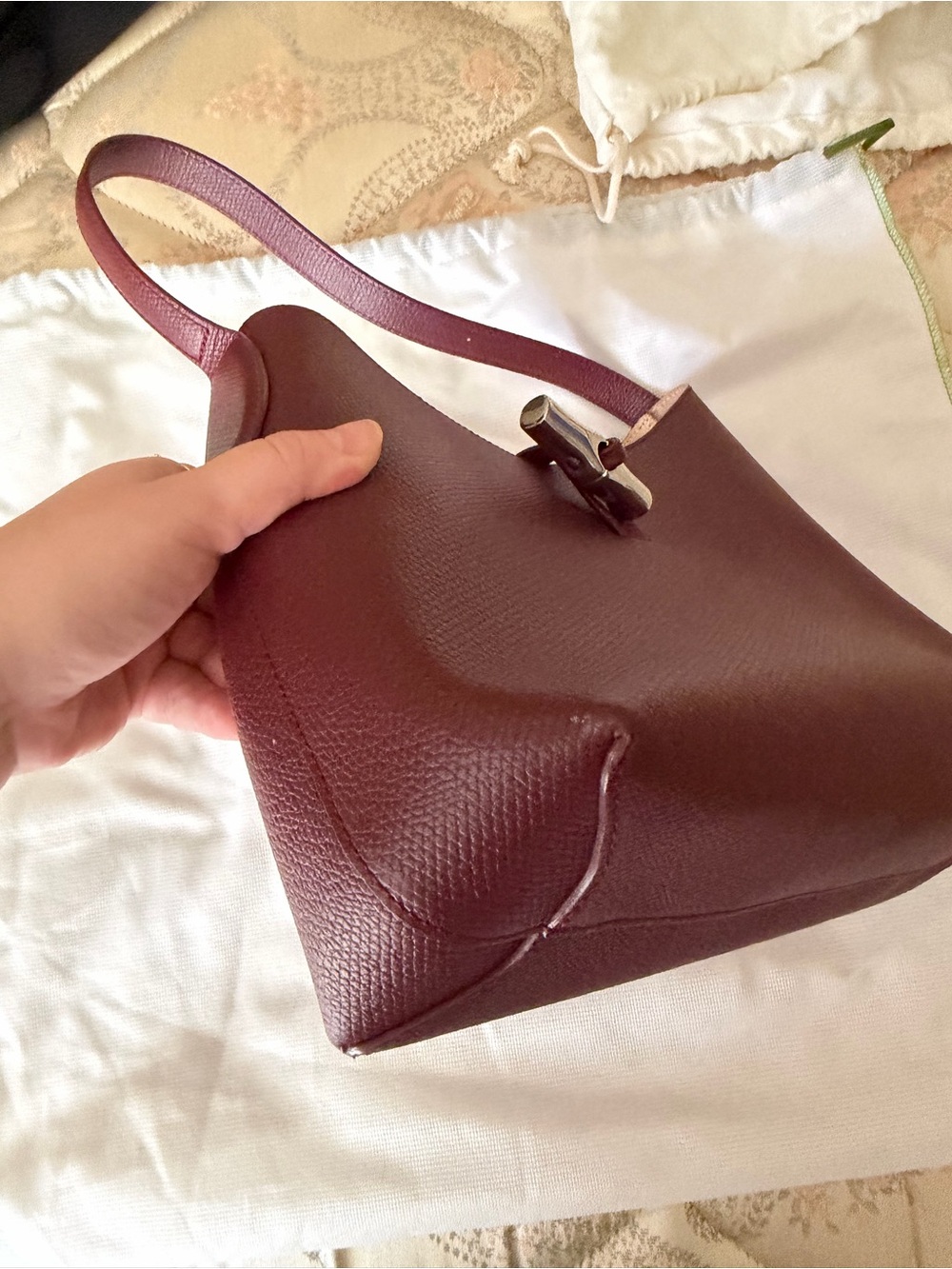 Longchamp Burgundy Leather Shoulder Hobo with Silver Toggle - Picture 6 of 7